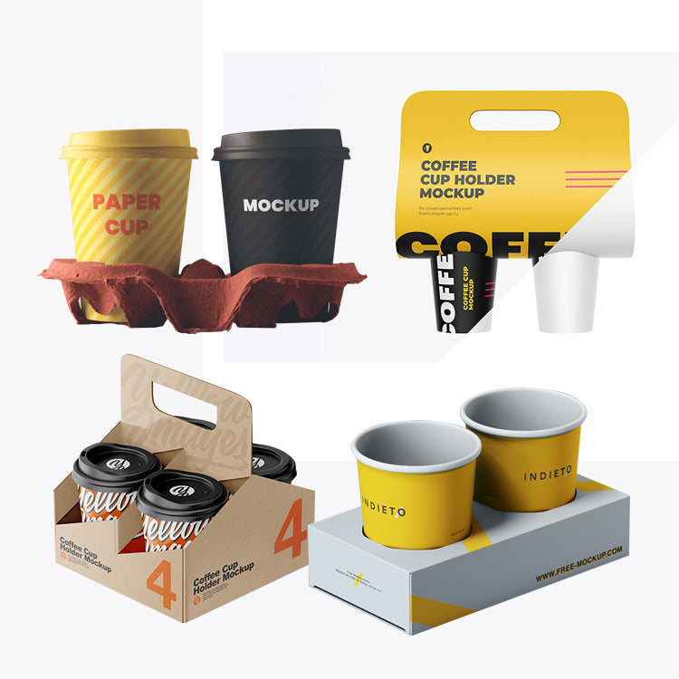 Portavasos de papel Kraft Tea Coffee Carrier desechable personalizado con mango 
