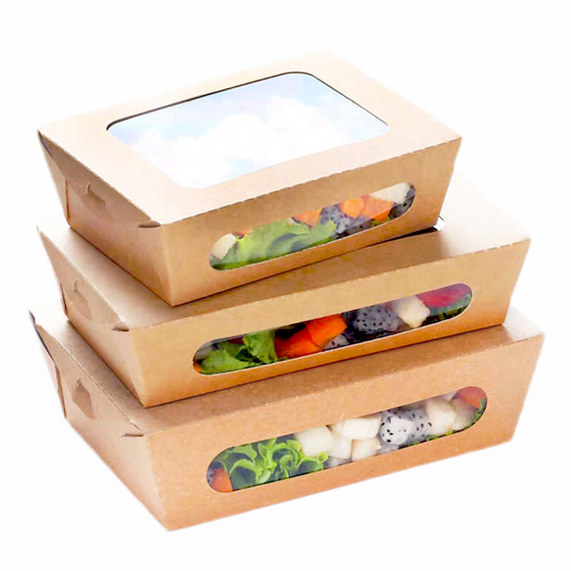 Boîte de papier kraft recyclable de salade de légumes de fruit de sushi d'emballage fait sur commande en gros avec la fenêtre