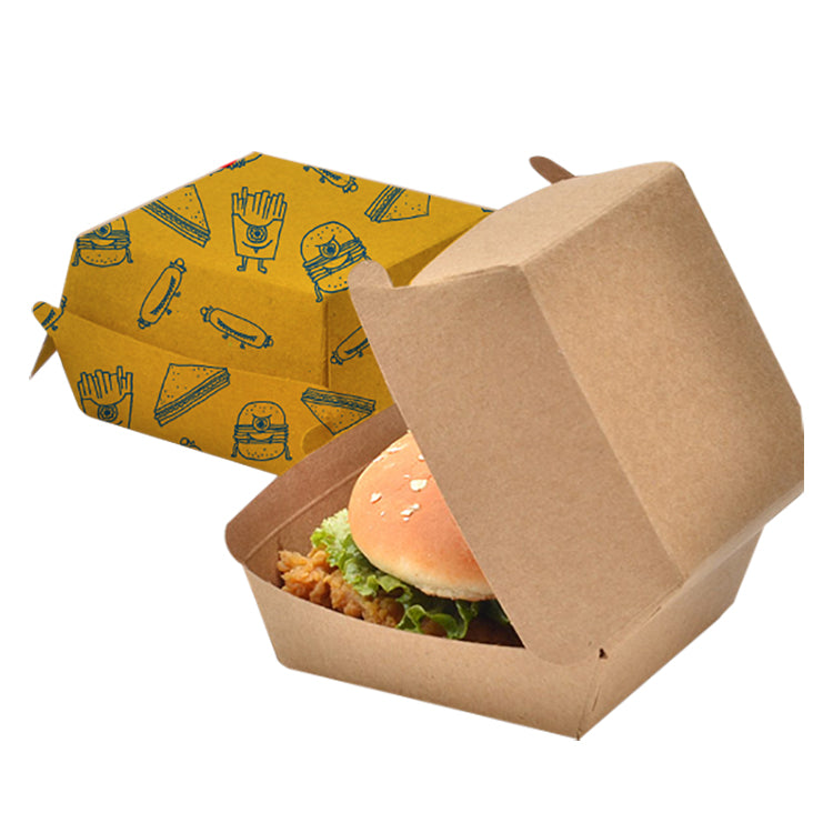 Eco Friendly Compostable Kraft Paper Take Away Food Burger Hamburger Box