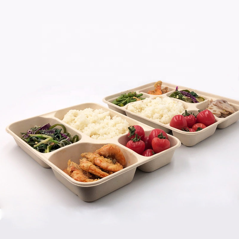 Boîte à lunch rectangulaire en papier contenant des aliments en papier à quatre compartiments avec cloison