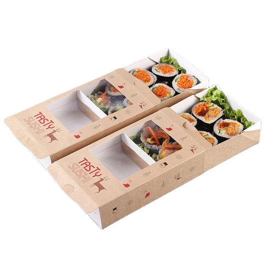 Caja para llevar de papel Kraft de sushi de papel impresa con logotipo personalizado con Windows