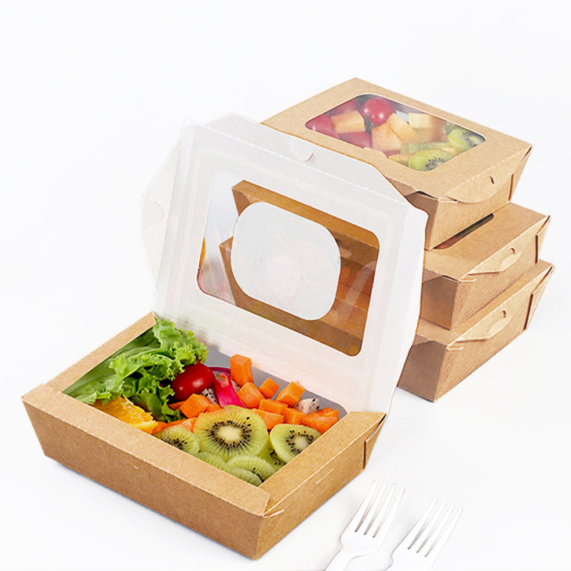 Caja de papel Kraft reciclable con ventana para ensalada de frutas y verduras de sushi con embalaje personalizado al por mayor