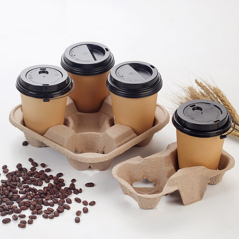 Biodegradable Disposable Pulp Paper Cup Carrier Holder Tray