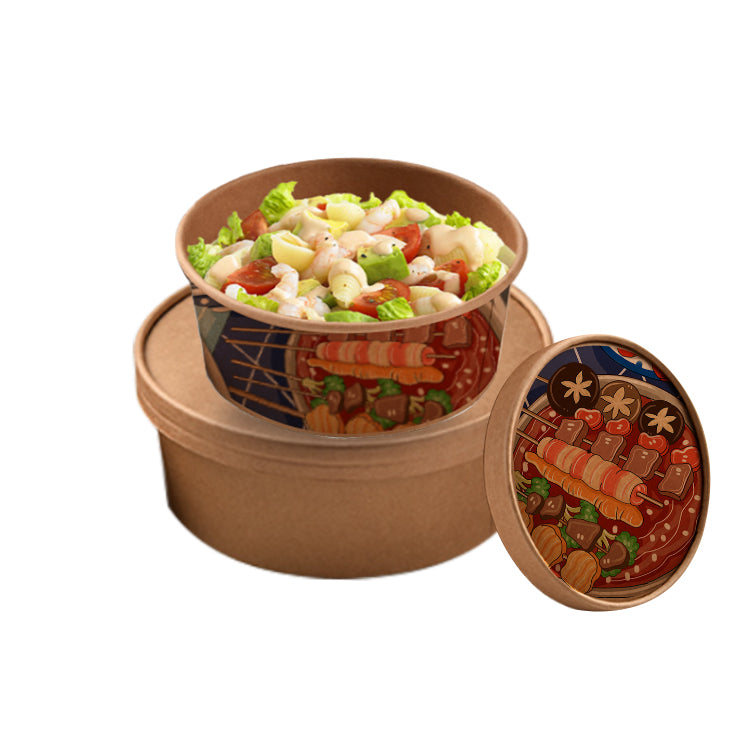 Custom ECO Disposable Kraft Paper Soup Cup Bowl with Paper lid