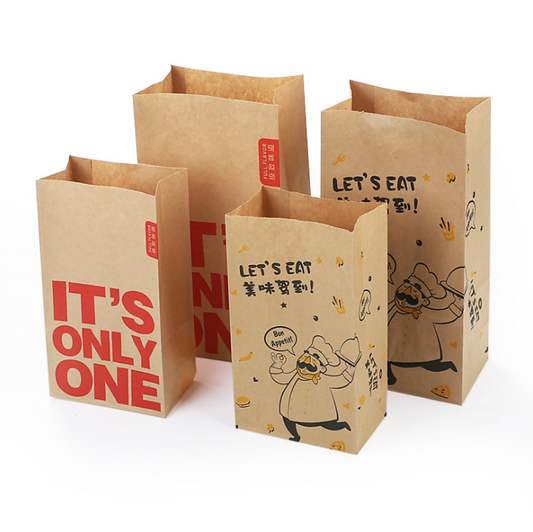 Bolsa de papel kraft impresa personalizada, bolsa de pan de papel para embalaje de comida para llevar con bolsas de papel de Navidad para embalaje de alimentos 