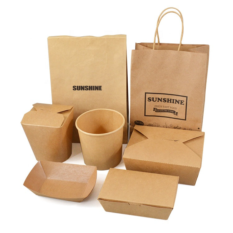 Oil Proof Kraft Waterproof Custom White Brown Kraft Paper Snack Food Packaging Bag Flat Bottom V Shape For Take Out Food