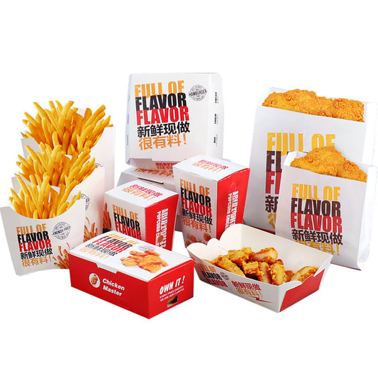 Bolsa de cartón reciclable Burger Fries Empaquetado con logotipo Caja de papel de comida rápida para llevar