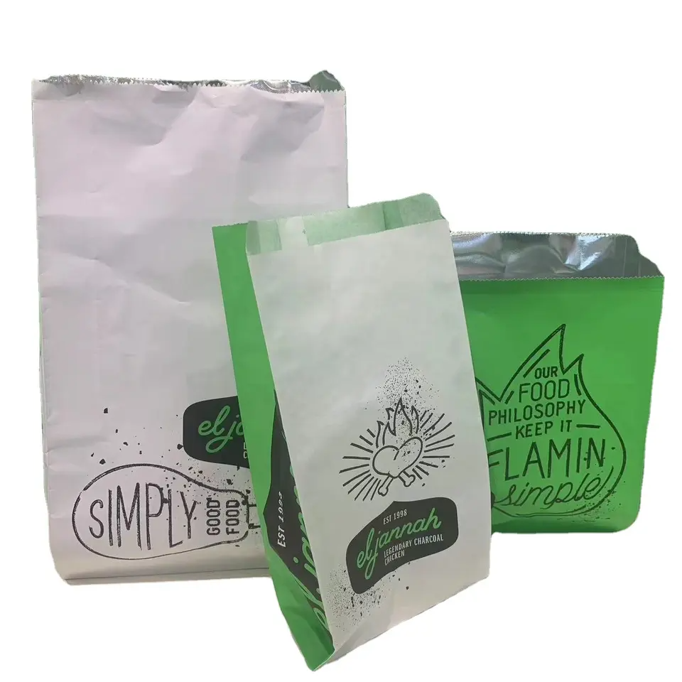 Bolsas desechables para embalaje de alimentos calientes Hamburguesa Sándwich Bocadillos callejeros Envolturas para perros calientes Bolsa de papel para llevar con papel de aluminio