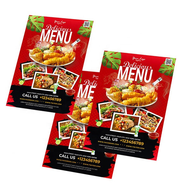 Custom Fast Food Menu Flyers Brochures Printing Service Full Color Flyer Insert Card Printing - Fastfoodpak