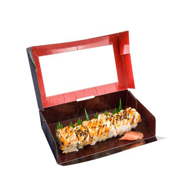 Caja de papel desechable para llevar, almuerzo de arroz de Sushi chino, blanco y negro, impreso personalizado, embalaje de grado alimenticio para llevar