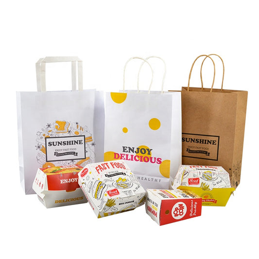 Oil Proof Kraft Waterproof Custom White Brown Kraft Paper Snack Food Packaging Bag Flat Bottom V Shape For Take Out Food
