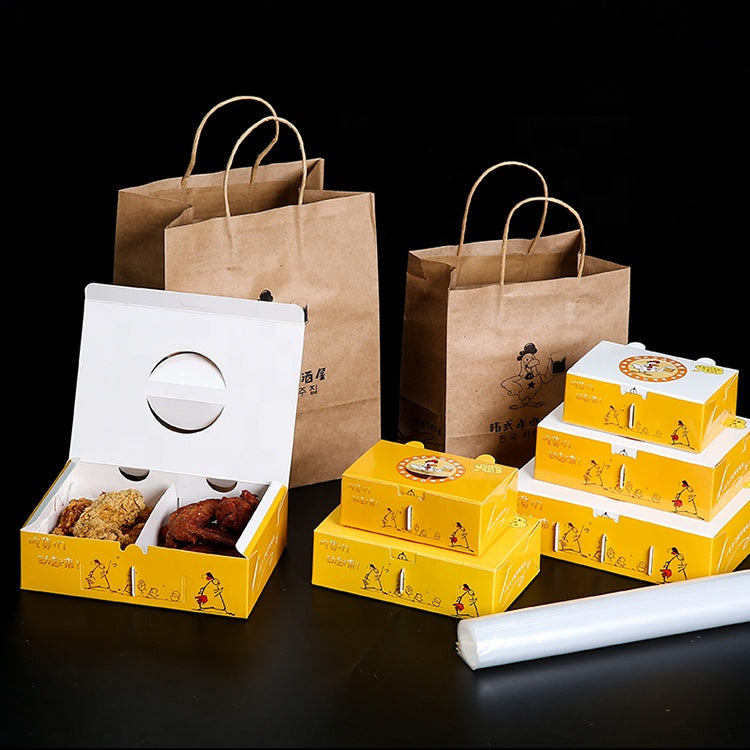 Caja de comida para llevar de embalaje de alimentos de papel Kraft con –  Fastfoodpak