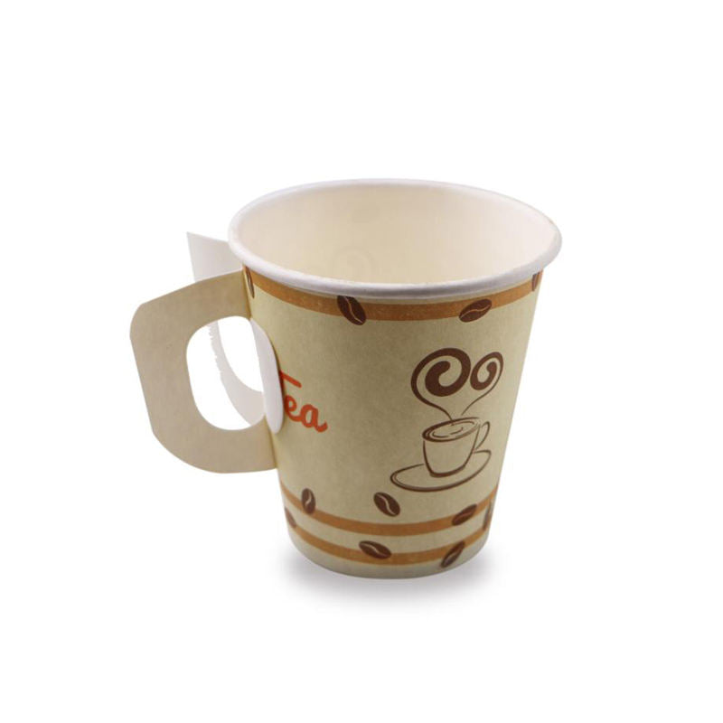 Disposable Custom Single Wall Coffee Paper Cup With Butterfly Handle For Hot Drinking