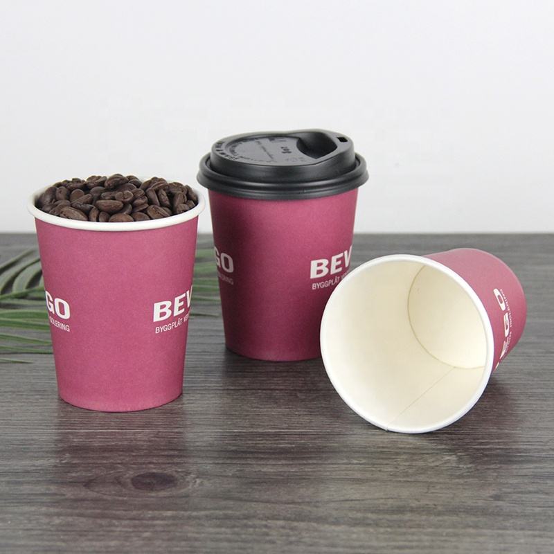 Tasse de papier à paroi simple jetable écologique pour le thé de boisson de café avec l'impression faite sur commande de logo